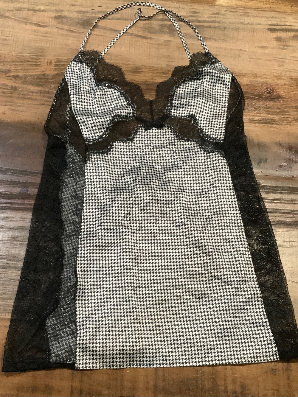 Victoria's Secret Black and White Houndstooth Lace Slip